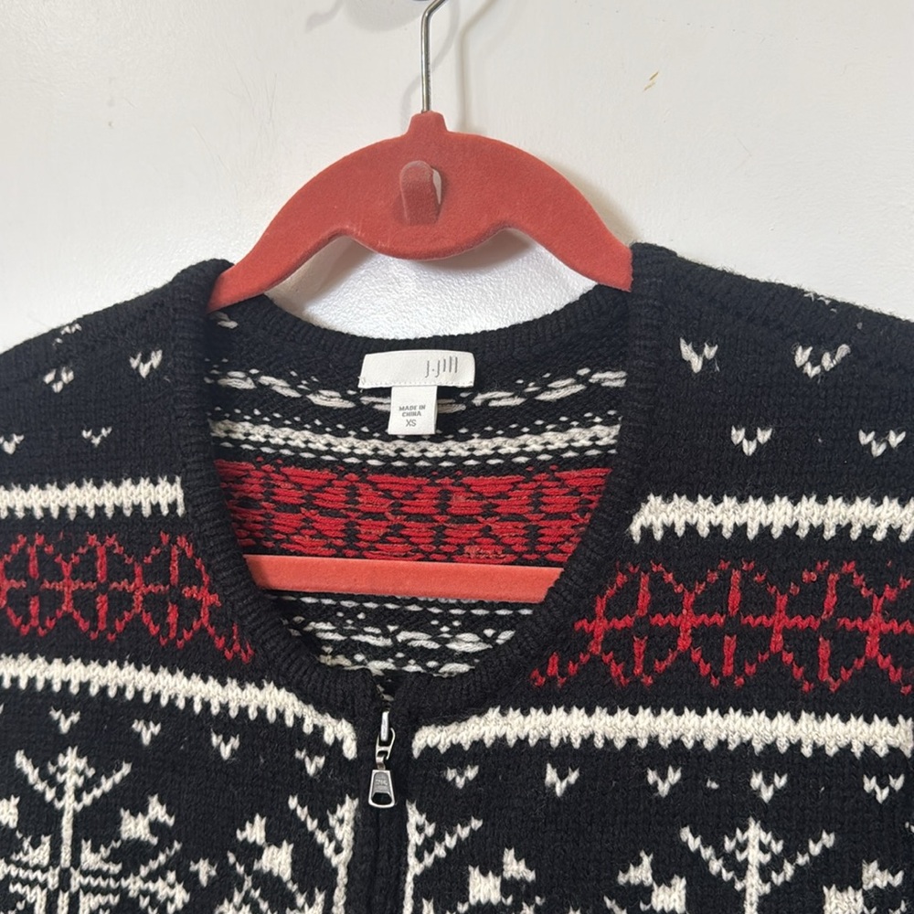 J. JILL CHRISTMAS REINDEER FAIR ISLE INTARSIA ZIP CARDIGAN SWEATER X SMALL - Picture 5 of 9